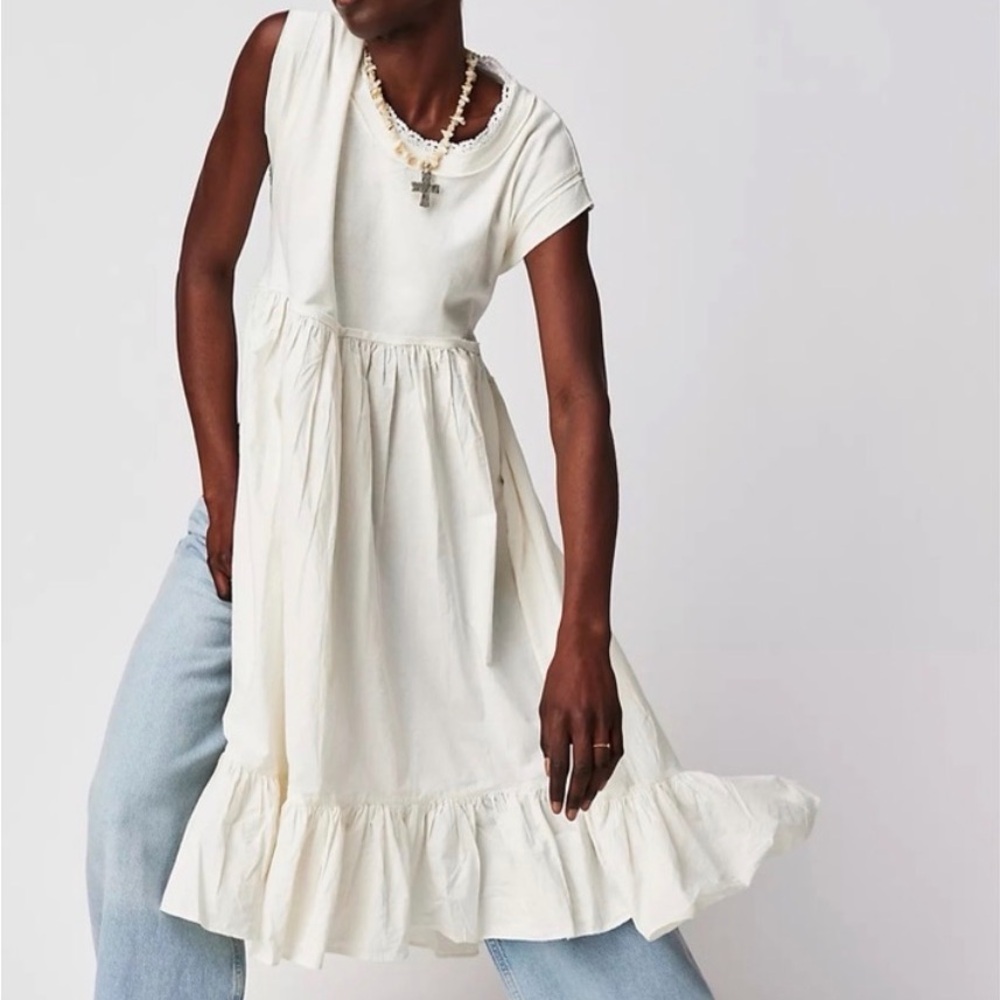 Free People She’s my Babydoll Tee Ruffles cute crochet trims midi Dress - Picture 1 of 11